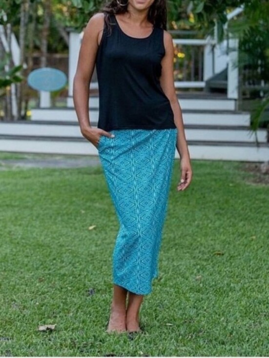 Ripskirt Hawaii Dresses & Skirts - RipSkirt Hawaii Teal Patterned Adjustable Skirt Size Large Sweet Feet (4)